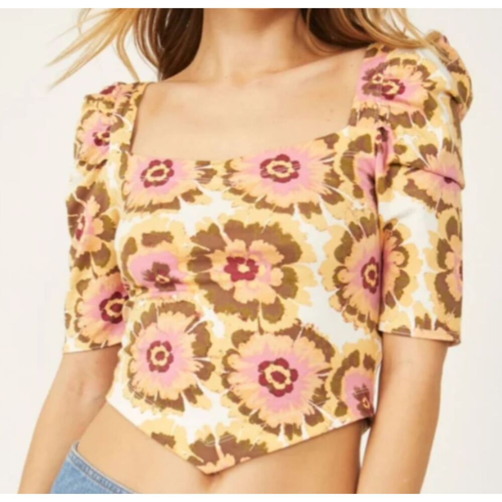 Free People Floral Crossback Top Size Large